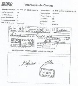 Cheque assinado por Arati Tadeu e Edy Galvão, quase dois meses após sua dispensa da diretoria da Febrasa