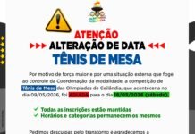 12ª Olimpíadas de Ceilândia: Disputas do Tênis de Mesa são adiadas para o dia 16 de maio