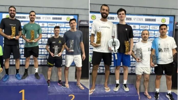 Jogadores de padel em quadra durante disputa de campeonato