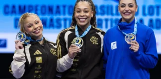 Lorrane Oliveira e Caio Souza conquistam ouro no Brasileiro de Ginástica Ginastas competindo durante as finais do Campeonato Brasileiro de Ginástica Artística em Brasília